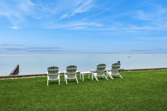 exterior space with a water view