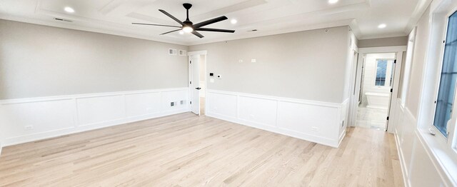 1911 S Prospect Ave, Park Ridge, IL 60068 - spare room with recessed lighting, a wainscoted wall, ceiling fan, light wood finished floors, and visible vents