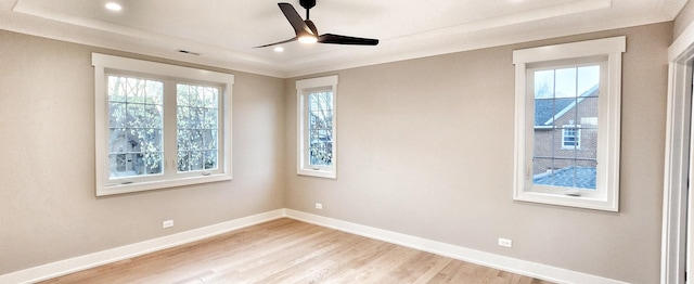 1911 S Prospect Ave, Park Ridge, IL 60068 - unfurnished room featuring recessed lighting, ceiling fan, light wood finished floors, baseboards, and a tray ceiling
