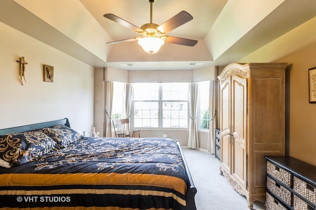 13474 Lehigh St, Huntley, IL 60142 - bedroom with lofted ceiling, visible vents, ceiling fan, and light carpet