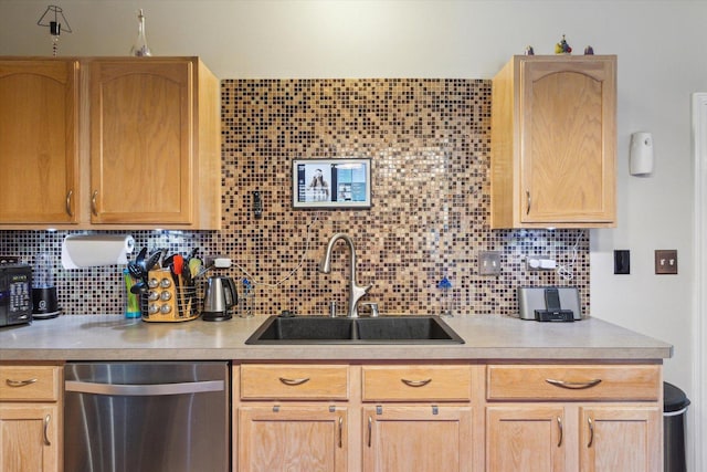 229 Stone Hollow Dr, Poplar Grove, IL 61065 - kitchen featuring stainless steel dishwasher, light brown cabinetry, and a sink
