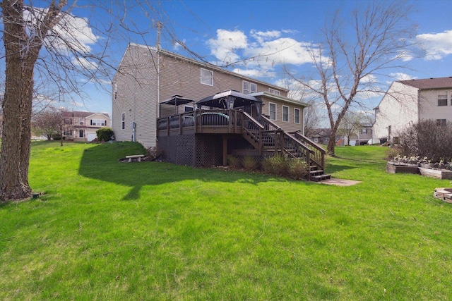 229 Stone Hollow Dr, Poplar Grove, IL 61065 - rear view of house featuring a wooden deck, a gazebo, stairway, and a lawn