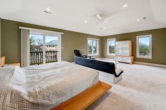 909 Prairie Ridge Ct, Burr Ridge, IL 60527 - carpeted bedroom featuring access to exterior, multiple windows, a ceiling fan, and recessed lighting