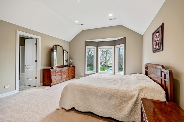 909 Prairie Ridge Ct, Burr Ridge, IL 60527 - bedroom with lofted ceiling, baseboards, carpet floors, recessed lighting, and ensuite bathroom