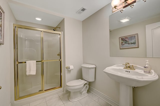 909 Prairie Ridge Ct, Burr Ridge, IL 60527 - full bathroom with baseboards, a stall shower, toilet, tile patterned flooring, and recessed lighting