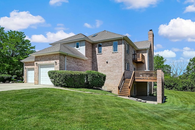 909 Prairie Ridge Ct, Burr Ridge, IL 60527 - view of property exterior featuring a balcony, a chimney, stairway, a yard, and driveway