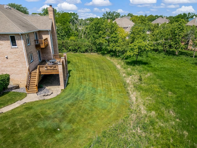 909 Prairie Ridge Ct, Burr Ridge, IL 60527 - view of green lawn with a balcony, stairway, and a deck