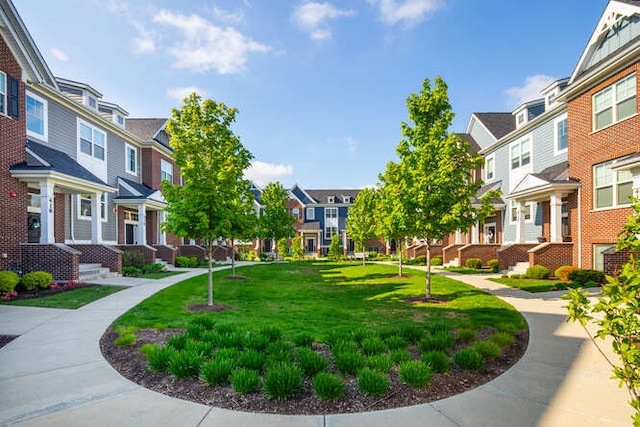 surrounding community with a residential view and a yard