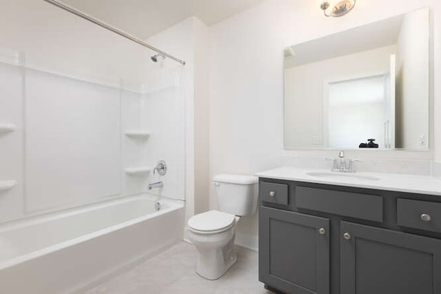 full bathroom with toilet, tile patterned flooring, vanity, and shower / bath combination