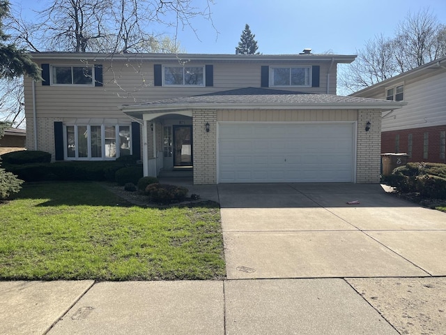 9609 S Kenneth Ave, Oak Lawn, IL 60453 - traditional-style home with an attached garage, driveway, a front lawn, and brick siding