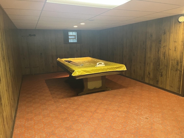 9609 S Kenneth Ave, Oak Lawn, IL 60453 - game room featuring pool table, wood walls, and a paneled ceiling