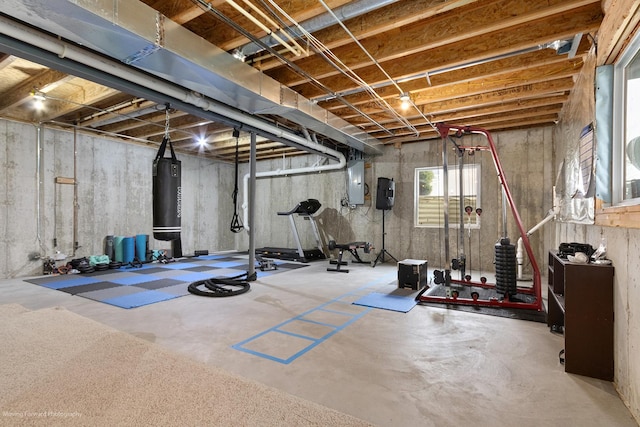 workout room featuring electric panel