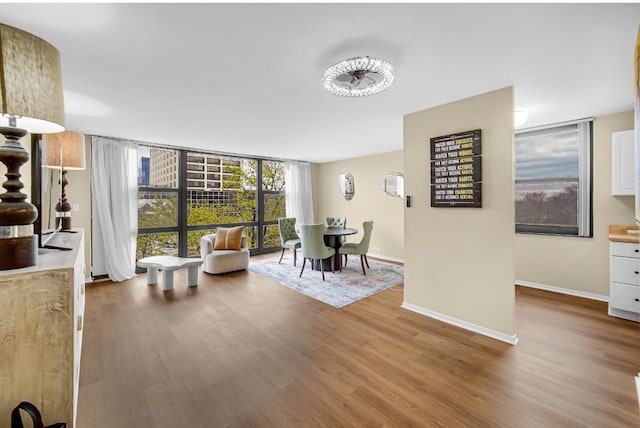 2605 S Indiana Ave Unit 305, Chicago, IL 60616 - dining area with baseboards, expansive windows, and wood finished floors