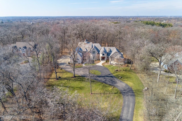bird's eye view featuring a forest view