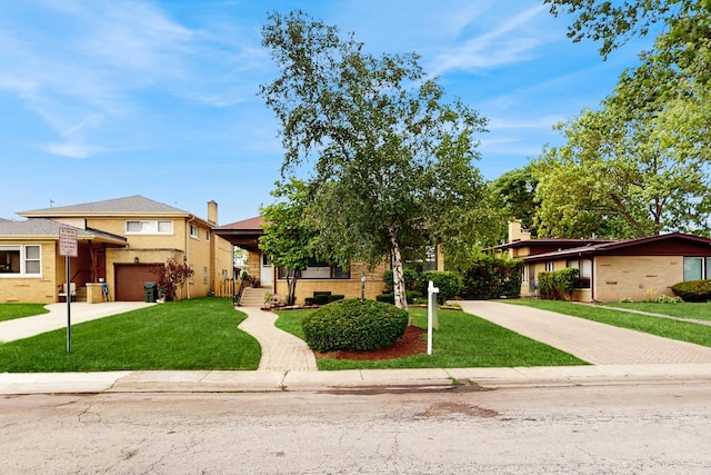 7350 N Karlov Ave, Lincolnwood, IL 60712 - view of front of property with concrete driveway, a front yard, and a garage