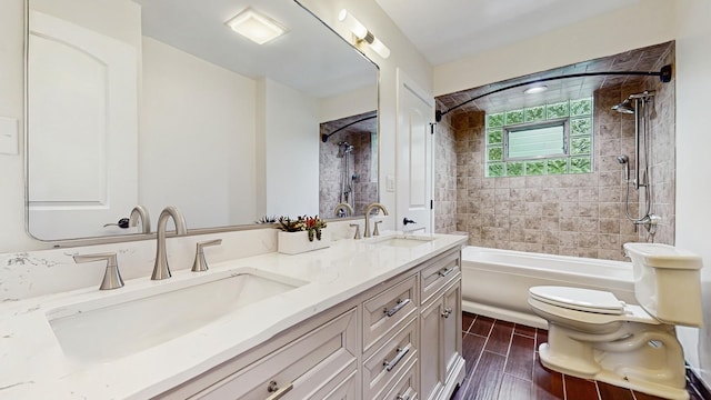 7350 N Karlov Ave, Lincolnwood, IL 60712 - bathroom featuring double vanity,  shower combination, and wood finished floors