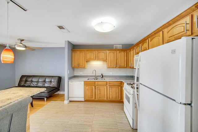 2201 S Grace St Unit 608, Lombard, IL 60148 - kitchen with ceiling fan, visible vents, a sink, light countertops, and white appliances