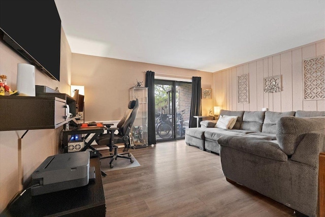 living room with wood finished floors