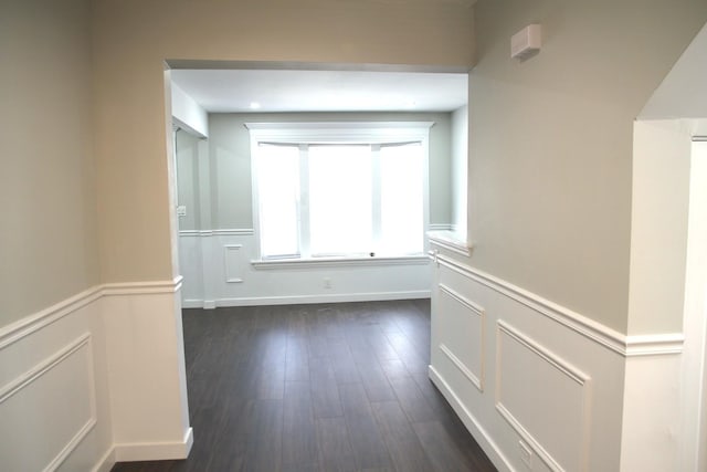 hallway featuring dark wood-type flooring
