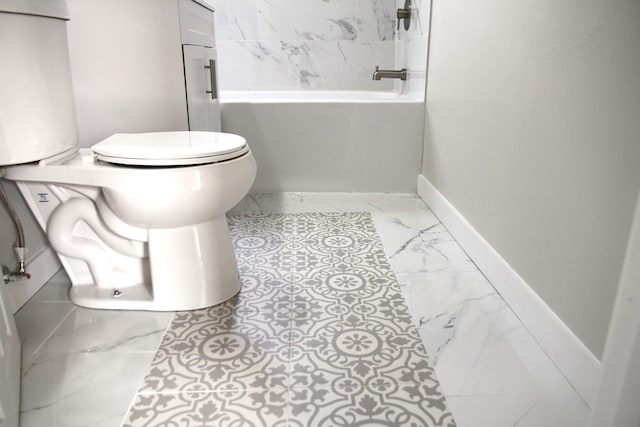 full bath with marble finish floor, baseboards, and toilet