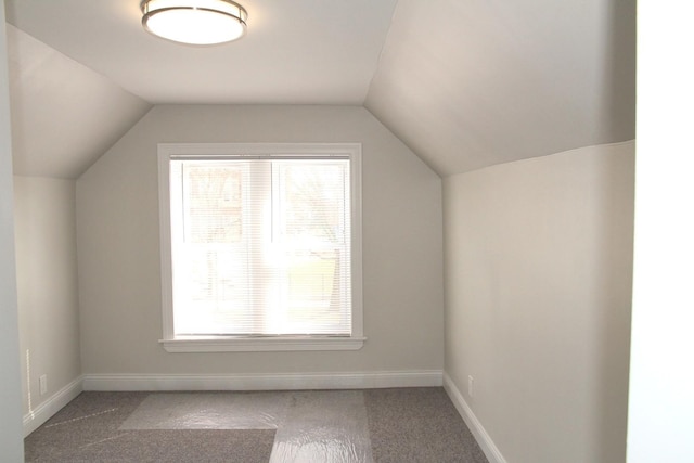 bonus room with baseboards, lofted ceiling, and carpet