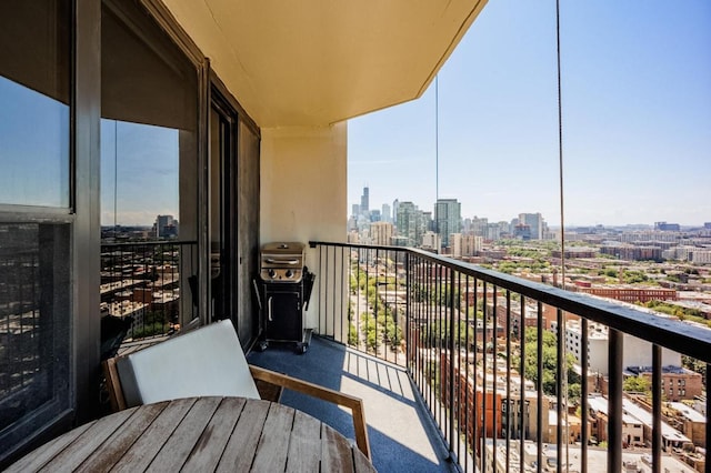 balcony featuring a city view and area for grilling