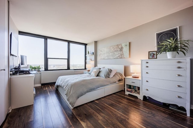 bedroom with dark wood-style floors