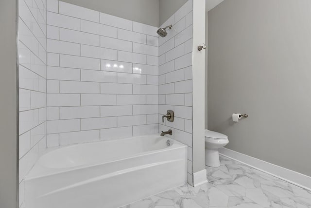 840 S Cuyler Ave, Oak Park, IL 60304 - bathroom with tub / shower combination, toilet, marble finish floor, and baseboards