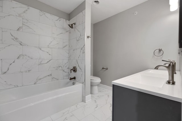 840 S Cuyler Ave, Oak Park, IL 60304 - bathroom with toilet, marble finish floor, double vanity, baseboards, and shower / washtub combination