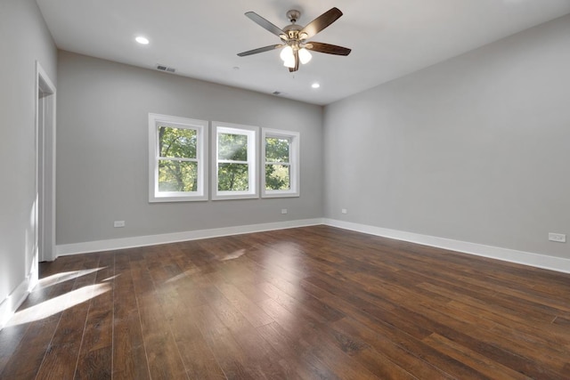 840 S Cuyler Ave, Oak Park, IL 60304 - empty room with baseboards, a ceiling fan, visible vents, and dark wood-style floors