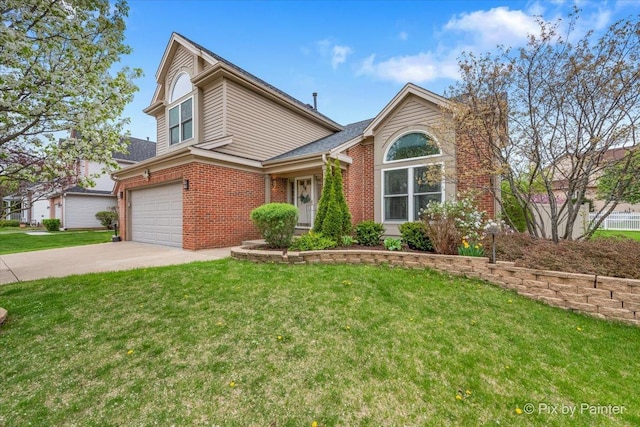 1682 Brompton Ln, Crystal Lake, IL 60014 - view of front of house featuring brick siding, an attached garage, driveway, and a front yard