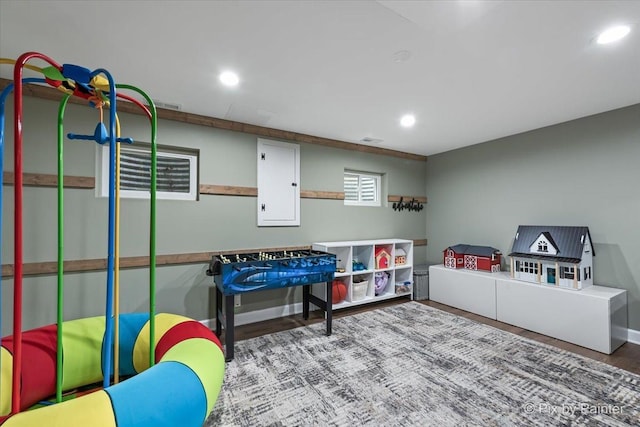 1682 Brompton Ln, Crystal Lake, IL 60014 - recreation room featuring recessed lighting, wood finished floors, and electric panel