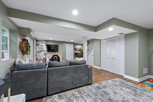 1682 Brompton Ln, Crystal Lake, IL 60014 - living room with visible vents, recessed lighting, baseboards, and wood finished floors