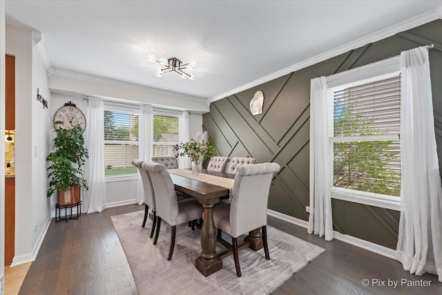 1682 Brompton Ln, Crystal Lake, IL 60014 - dining area with crown molding, baseboards, an inviting chandelier, and wood finished floors
