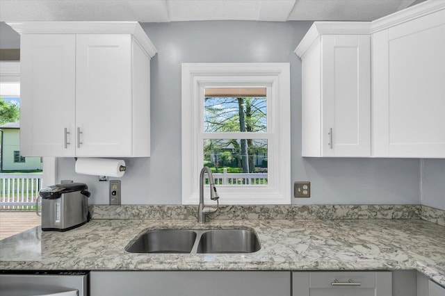 kitchen with a sink, white cabinetry, and healthy amount of natural light