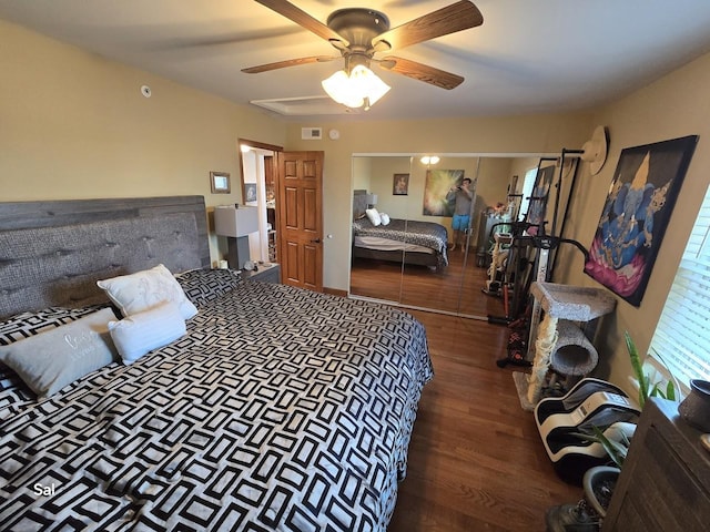 5201 Carriageway Dr Unit 315, Rolling Meadows, IL 60008 - bedroom featuring visible vents, ceiling fan, and wood finished floors
