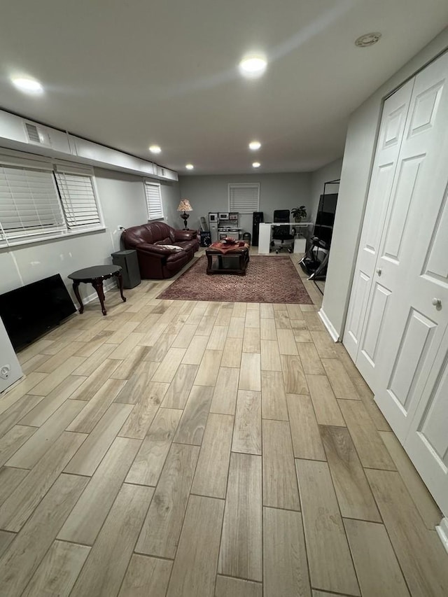 living area with light wood-style floors