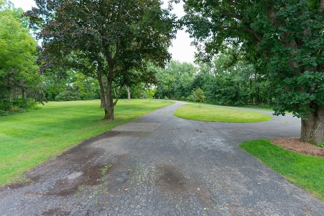 view of property's community with a lawn