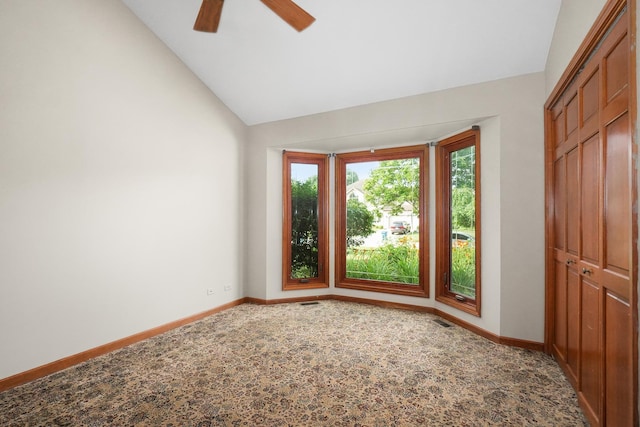 4240 Kingshill Cir, Naperville, IL 60564 - unfurnished bedroom featuring vaulted ceiling, carpet flooring, a closet, and ceiling fan