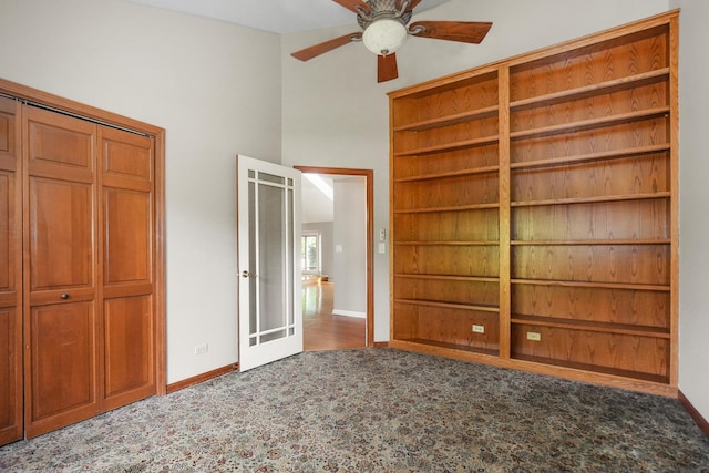 4240 Kingshill Cir, Naperville, IL 60564 - unfurnished bedroom with carpet floors, a towering ceiling, and ceiling fan