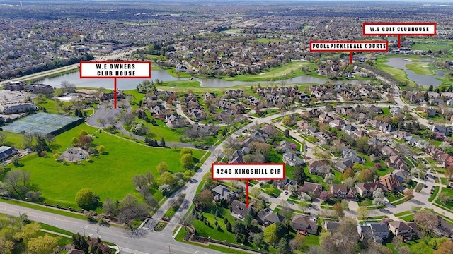 4240 Kingshill Cir, Naperville, IL 60564 - aerial view of property and surrounding area featuring a nearby body of water and nearby suburban area