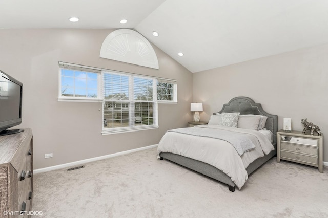 214 Woodstone Dr, Buffalo Grove, IL 60089 - carpeted bedroom featuring recessed lighting, baseboards, visible vents, and lofted ceiling