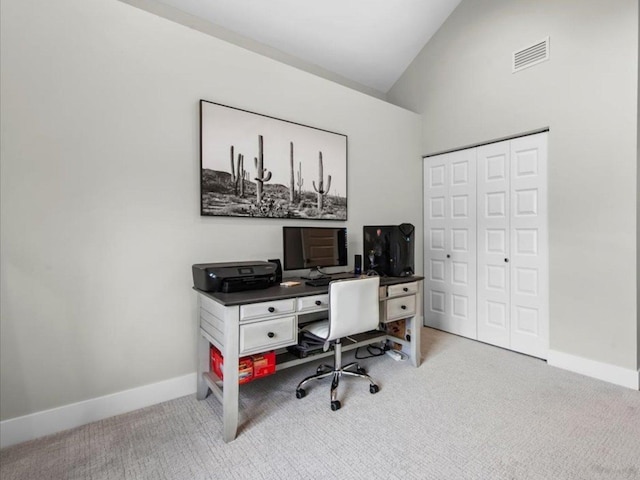 422 Cromwell Cir Unit 2, Bartlett, IL 60103 - office area with carpet flooring, baseboards, and high vaulted ceiling