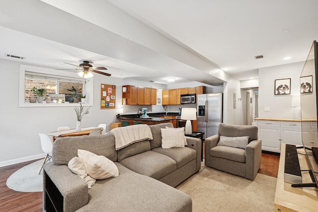 1236 N Campbell Ave Unit G, Chicago, IL 60622 - living room featuring light wood finished floors, baseboards, a ceiling fan, and visible vents