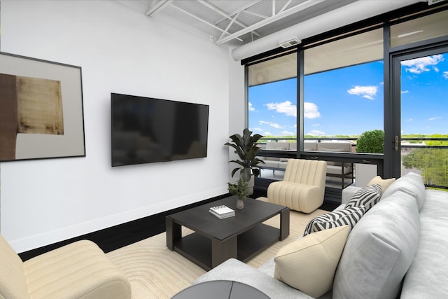 living area featuring baseboards and wood finished floors