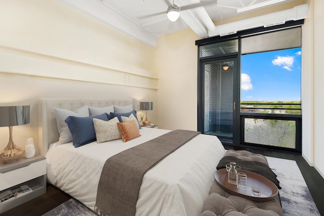 bedroom featuring ceiling fan and wood finished floors