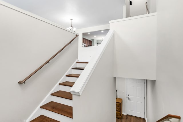 1122 Chelsea Dr, Lake Zurich, IL 60047 - stairs featuring an inviting chandelier, recessed lighting, and wood finished floors