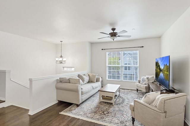 1122 Chelsea Dr, Lake Zurich, IL 60047 - living area featuring baseboards, wood finished floors, and ceiling fan with notable chandelier