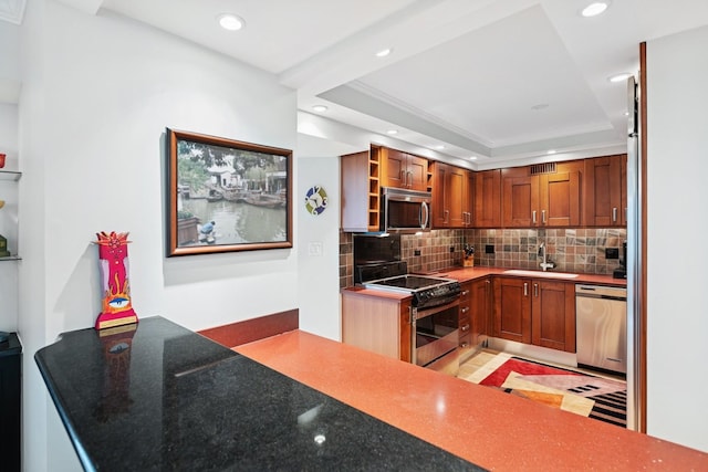 1212 N Lake Shore Dr Unit 16Bs, Chicago, IL 60610 - kitchen featuring appliances with stainless steel finishes, a sink, tasteful backsplash, recessed lighting, and open shelves