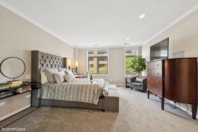 33 W Huron St Unit 309, Chicago, IL 60654 - carpeted bedroom with crown molding, baseboards, and recessed lighting